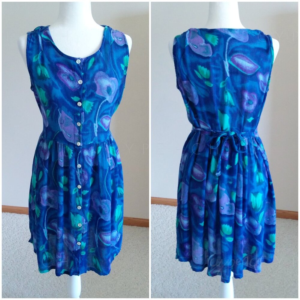 Lotus Shirt Dress Medium Sleeveless Floral Vintage 90s Festival Sundress Y2K